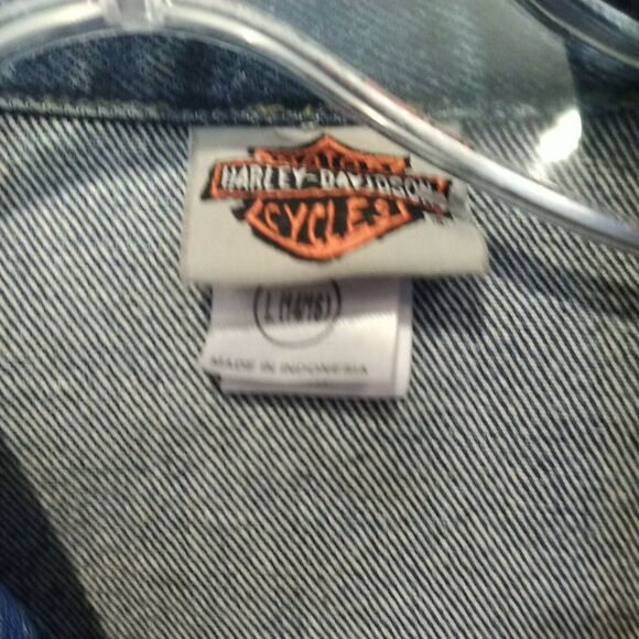 Harley Davidson Womens Patch Logo Distressed Jean Jacket Size L 14/16 $285 NICE! - Picture 7 of 12
